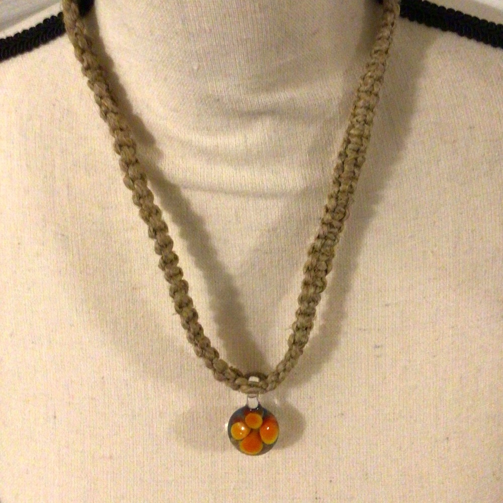 Hemp Handmade Necklace With Blown Glass Charm